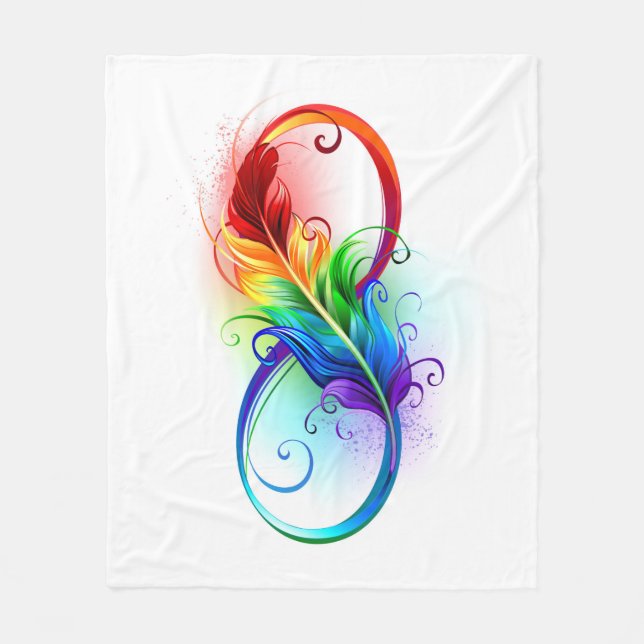 Couverture Polaire Symbole d'infini avec plume arc-en-ciel (Devant)