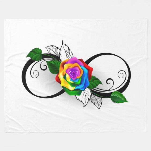 Couverture Polaire Symbole d'infini avec Rose arc-en-ciel (Devant (Horizontal))