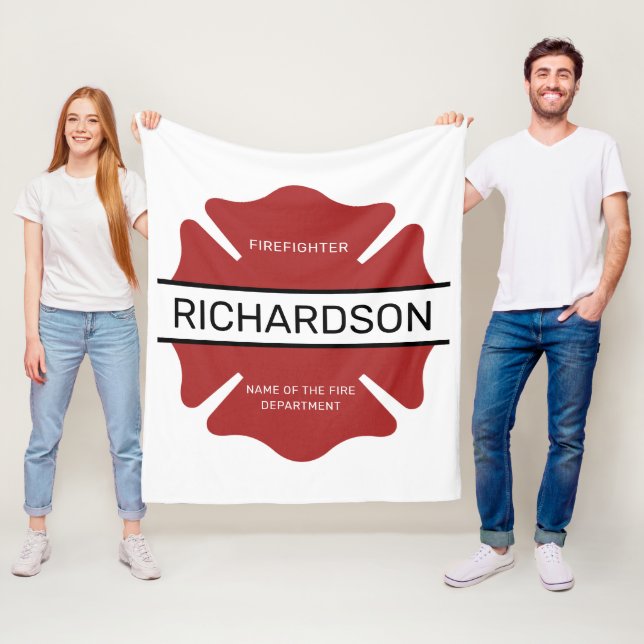 Couverture Polaire Symbole logo rouge du pompier personnalisé (En situation)