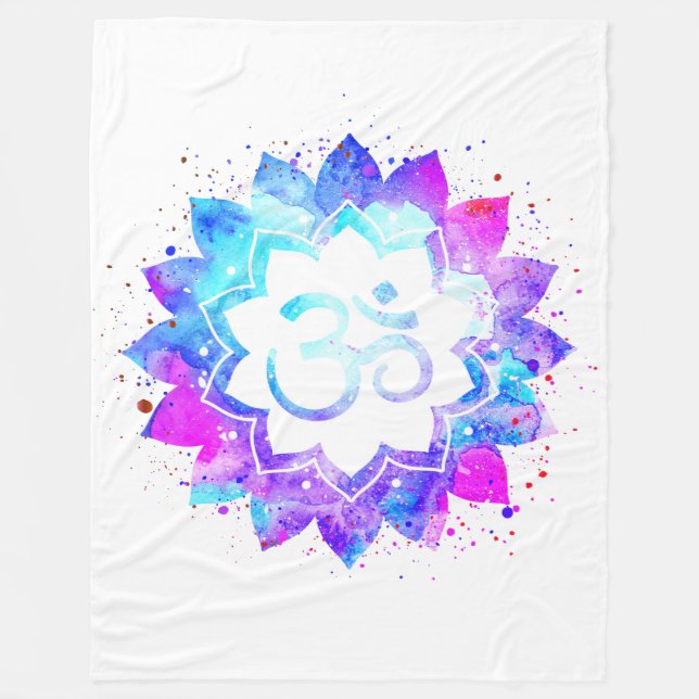 Couverture Polaire *~* Symbole OM Lotus Fleur Mandala White New Age (Devant)