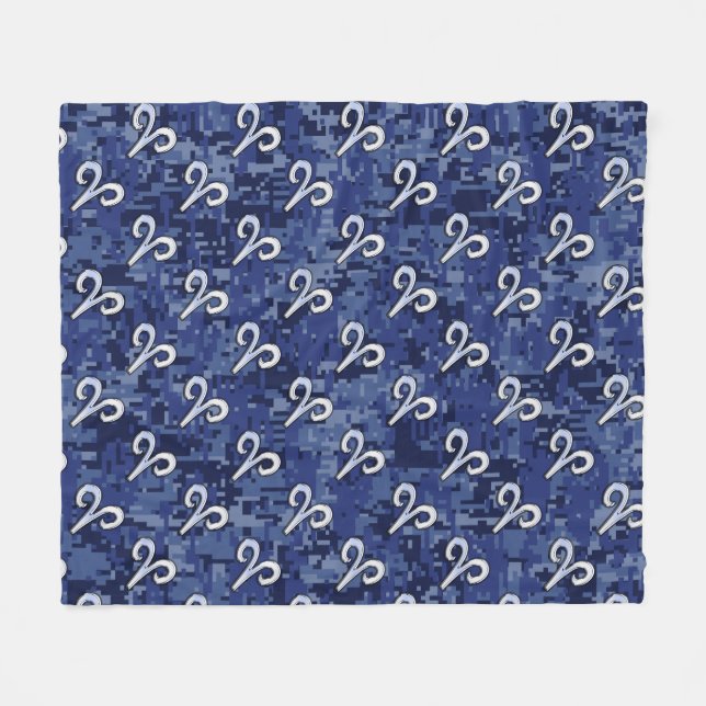 Couverture Polaire SYMBOLE Zodiaque Aries Camouflage numérique bleu (Devant (Horizontal))