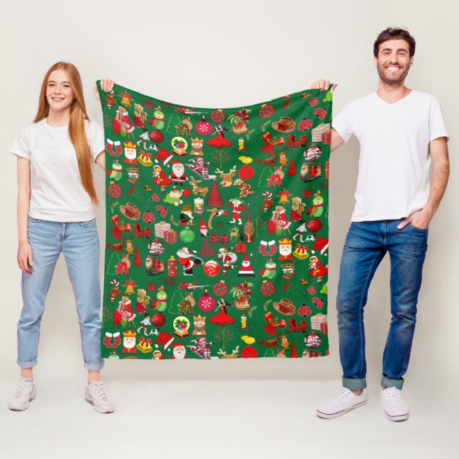 Couverture Polaire Symboles colorés Éléments de Noël Vert hiver (En situation)