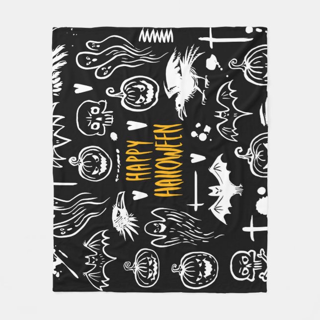Couverture Polaire Symboles d'Halloween dessinés à la main, collectio (Devant)