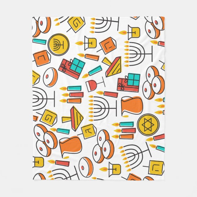 Couverture Polaire Symboles Hanoukka : Motif de Fête Juif. (Devant)