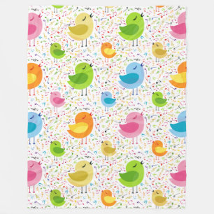 Couverture Polaire Sympa Colorful Chanter Oiseaux et notes de musique