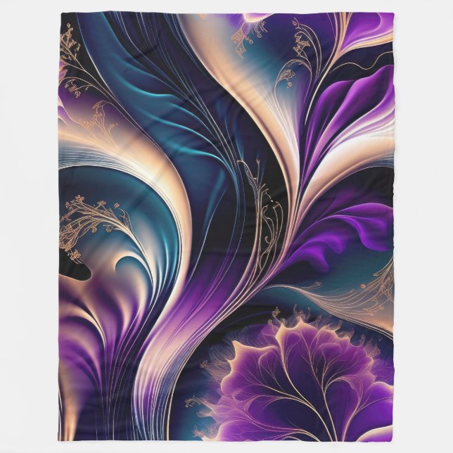 Couverture Polaire Symphonie florale - Purple profond et Abstrait d'o (Devant)