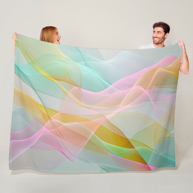 Couverture Polaire Symphonie Pastel de Rubans Flottants et Fluides (En situation)