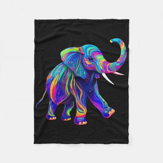 Couverture Polaire Synthwave Rétro Éléphant Trompe en l'air Chakra Y  (Devant)