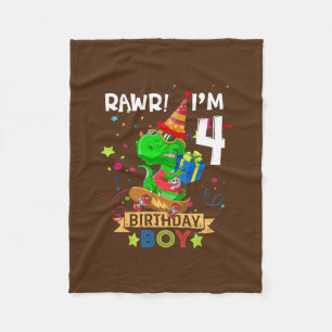 Couverture Polaire T rex Boy 4 Year Old 4th Birthday Boy Party Raw