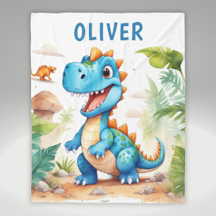 Couverture Polaire T-Rex Dinosaure Bleu Mignon Personnalisé