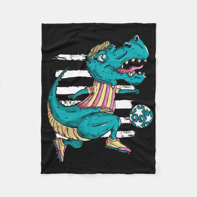 Couverture Polaire T-rex Dinosaure Joue au Football - Conception Trex (Devant)
