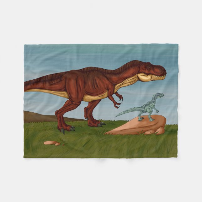 Couverture Polaire T-Rex et Velociraptor (Devant (Horizontal))