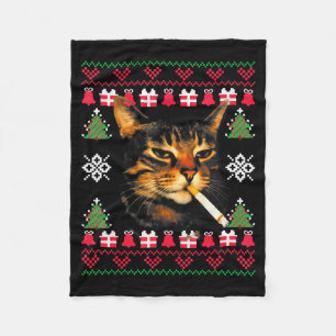 Couverture Polaire T-shirt de Noël drôle de chat qui fume pour