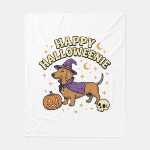 Couverture Polaire T-shirt Happy Halloweenie chien teckel sorcière_1