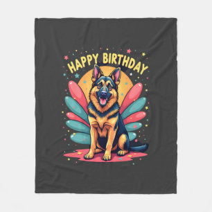 Couverture Polaire T-shirt Joyeux Anniversaire Chien Berger Allemand