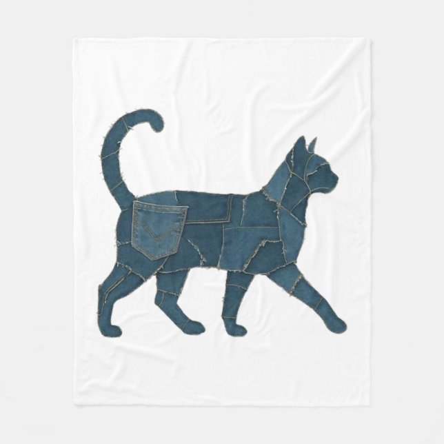 Couverture Polaire T-Shirt Rétro Drôle Patch En Denim Animal Chat (Devant)