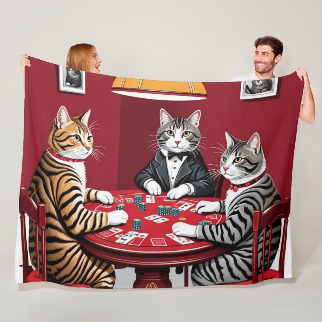 Couverture Polaire Tabby Cats Jouer Au Poker (En situation)