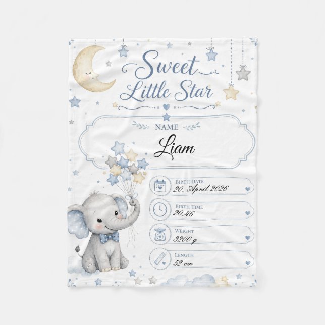 Couverture Polaire Tableau de naissance bébé personnalisable avec élé (Devant)