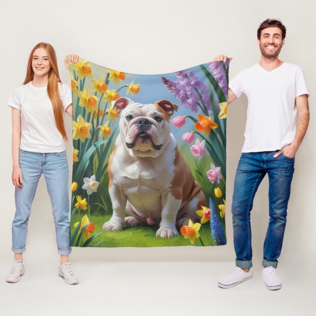 Couverture Polaire Tableau des fleurs de printemps de Bulldog (En situation)