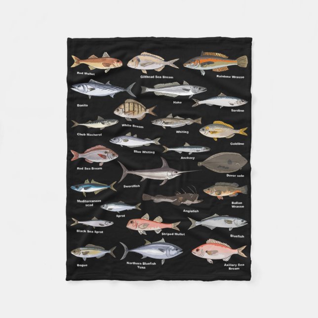 Couverture Polaire Tableau d'identification de poissons vintage pêche (Devant)