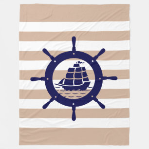 Couverture Polaire Tan & Blancs Avec Roue Bleue Nautique