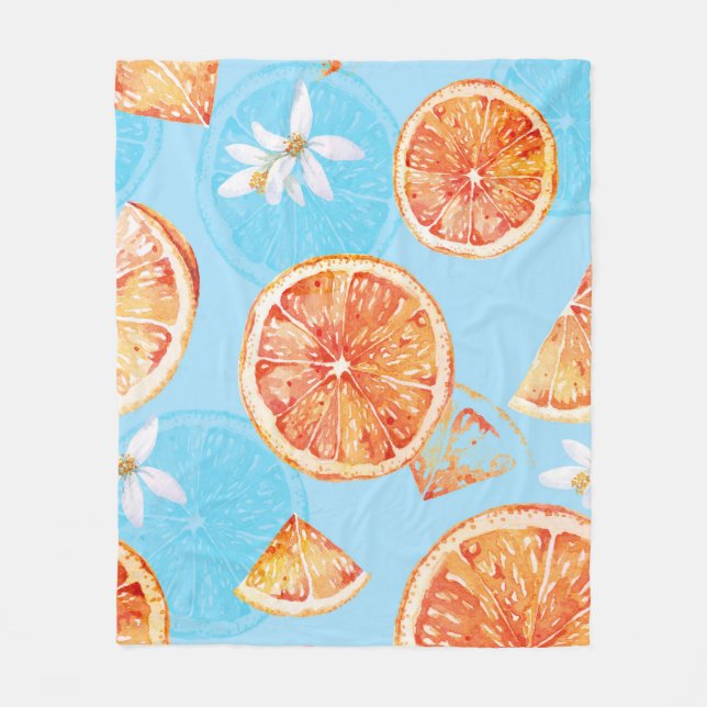 Couverture Polaire Tangerines Aquarelle : Bleu Tissu Luxueux (Devant)