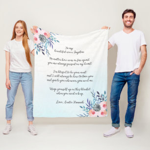 Couverture Polaire Tante Niece Citation personnalisée Bleu Floral