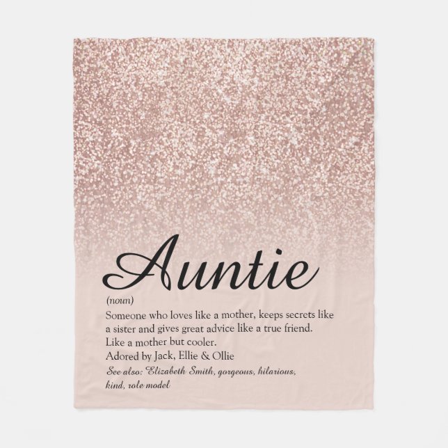 Couverture Polaire Tante Tatie Définition Script Rose Gold Paillettes (Devant)