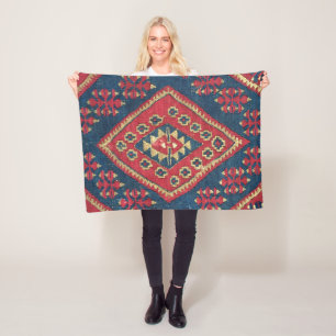 Couverture Polaire Tapis Kilim Turc Antique Rouge Bleu