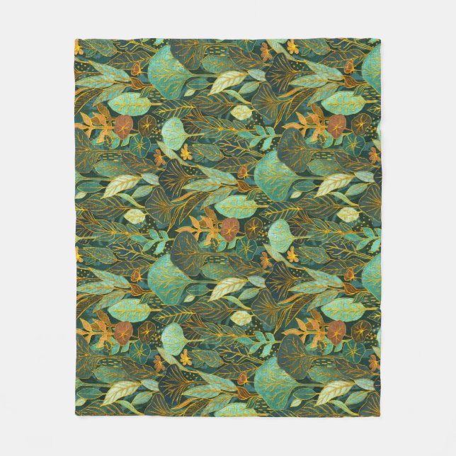 Couverture Polaire Tapisserie Jardin Naïf en vert et bleu (Devant)