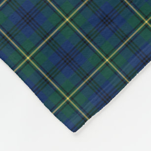 Couverture Polaire Tartan bleu, vert et jaune de clan de Johnston