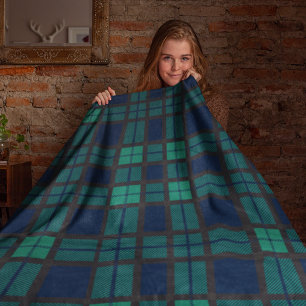 Couverture Polaire Tartan Clan Black Watch Plaid Blue Green Check