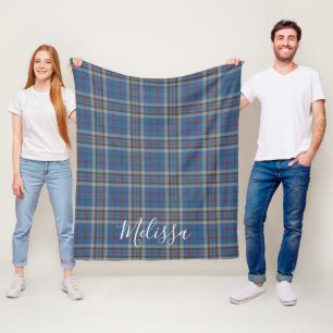 Couverture Polaire Tartan Clan Thompson Plaid Blue Grey Check