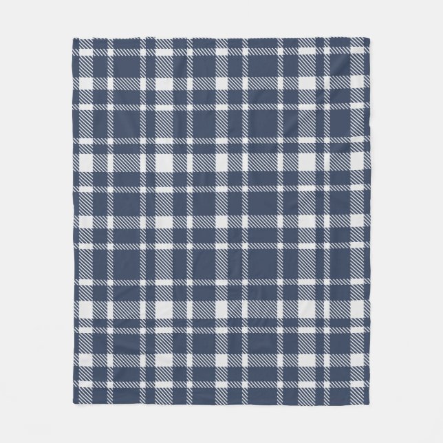 Couverture Polaire Tartan classique Motif-Dark Navy & Blanc (Devant)
