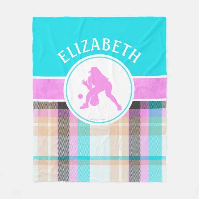 Couverture Polaire Tartan d'été de softball féminin avec monogramme (Devant)