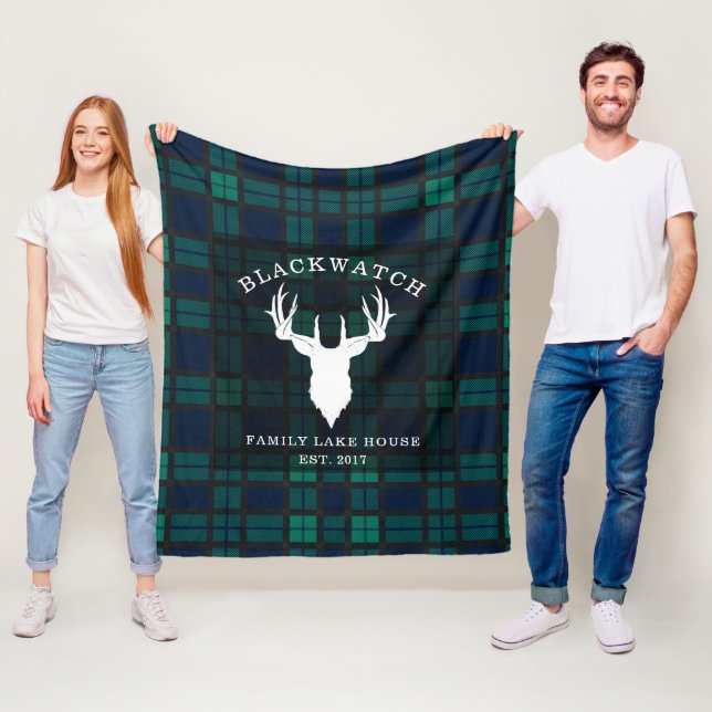 Couverture Polaire Tartan élégant Blackwatch plaid rustique (En situation)