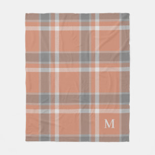 Couverture Polaire Tartan en terre cuite et gris tartan avec Monogram