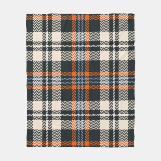 Couverture Polaire Tartan plaid automne motif en noir, orange, bleu (Devant)