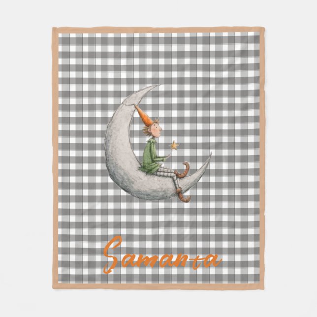 Couverture Polaire Tartan plaid christmas elf grey white name (Devant)