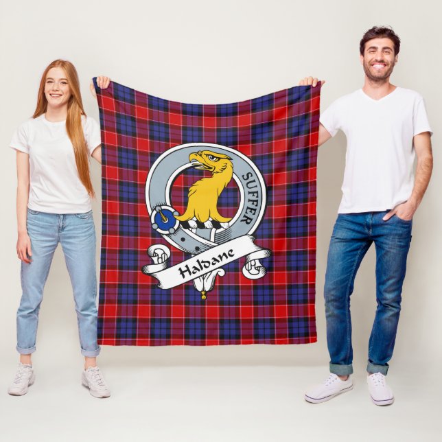Couverture Polaire Tartan Plaid du Clan Badge Haldane (En situation)