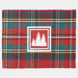 Couverture Polaire Tartan Rouge Plaid & Pine Blanc Silhouette