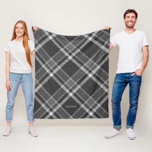 Couverture Polaire Tartan rustique gris charbon foncé plaqué avec nom