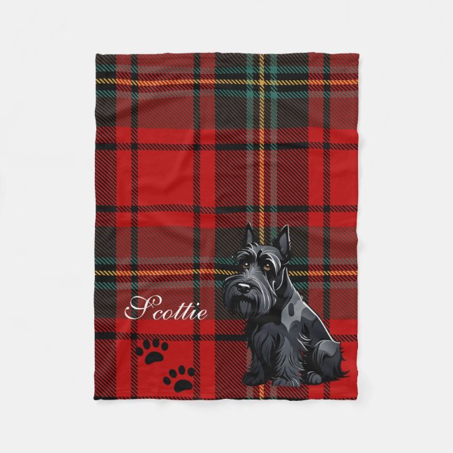 Couverture Polaire Tartan Terrier Écossais (Scotty). Modifiable (Devant)