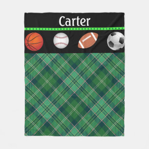 Couverture Polaire Tartan vert Basketball Baseball Football Football
