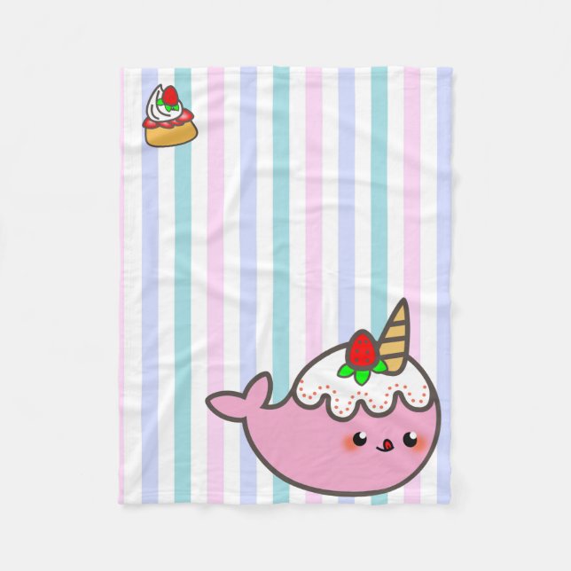 Couverture Polaire Tarte sablée Narwhal de fraise de Kawaii (Devant)
