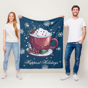 Couverture Polaire Tasse de chocolat chaud de Noël Bleu
