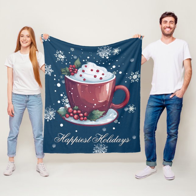 Couverture Polaire Tasse de chocolat chaud de Noël | Bleu (En situation)