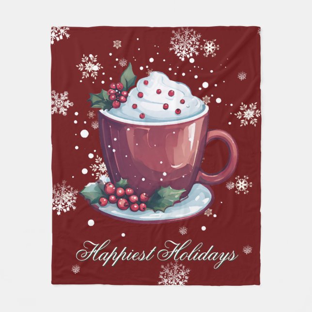 Couverture Polaire Tasse de chocolat chaud de Noël | Rouge (Devant)