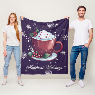 Couverture Polaire Tasse de chocolat chaud de Noël Violet