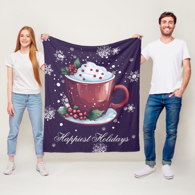 Couverture Polaire Tasse de chocolat chaud de Noël | Violet (En situation)